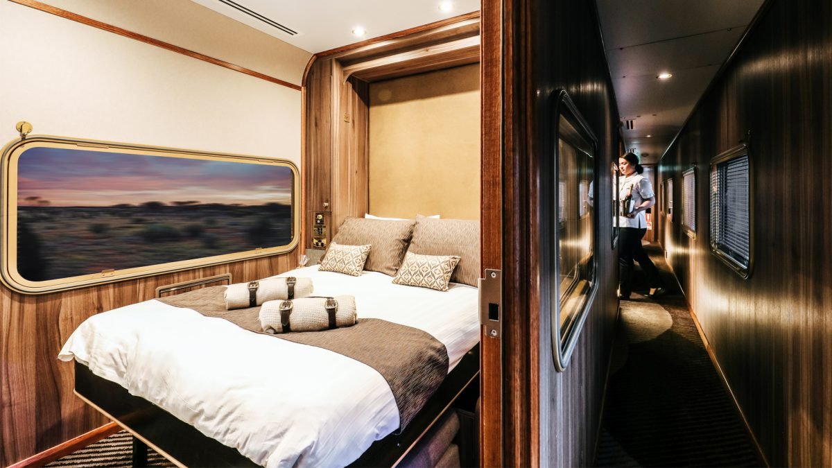 Ghan Train First Class, Furniture, Property, Comfort, Interior design, Wood